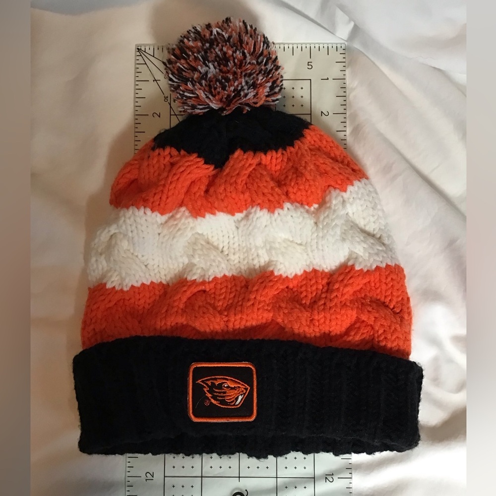 Columbia Knit OSU Beanie in Orange, Black, and White